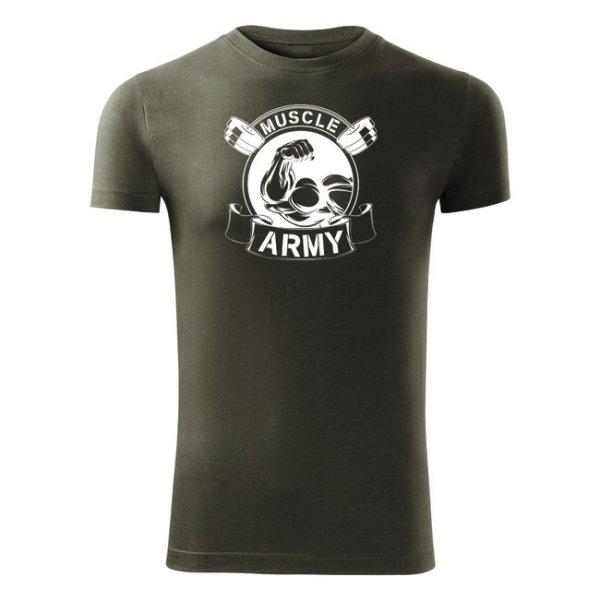 DRAGOWA fitness póló muscle army original, oliv 180g/m2