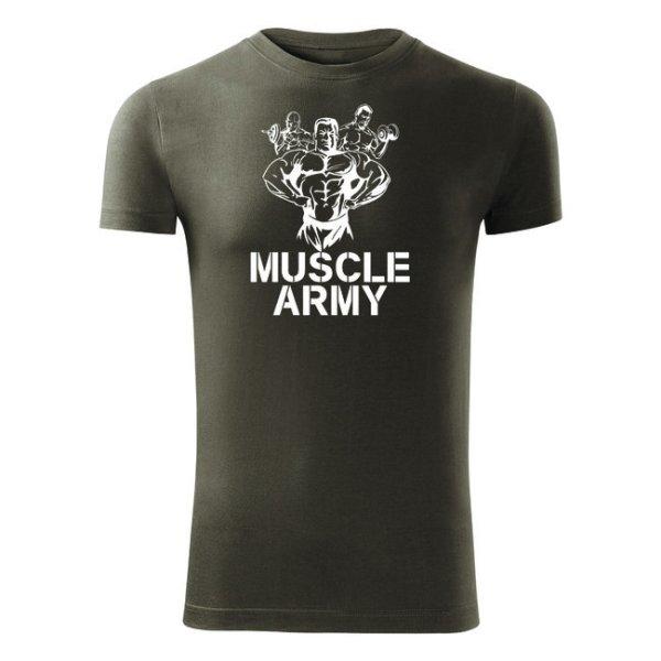 DRAGOWA fitness póló muscle army team, oliv 180g/m2