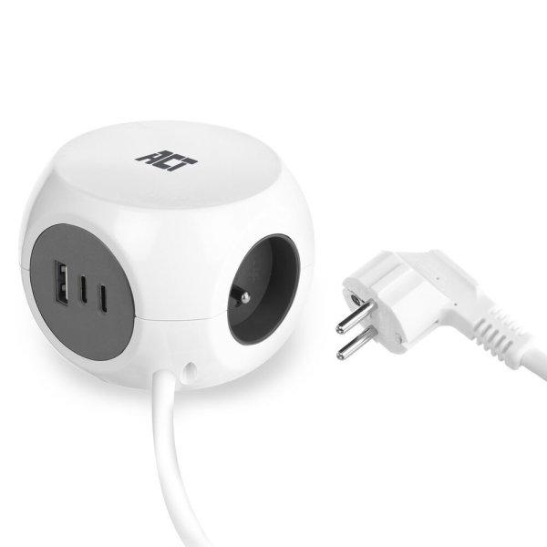 ACT Power Strip Cube E Socket Hálózati Elosztó 3DIN 1,5m White