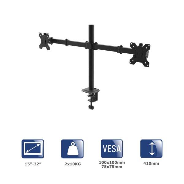 Akyga AK-MB-02 Dual Monitor Arm Double Desk Mount 2x10kg VESA 75x75mm /
100x100mm 15-32