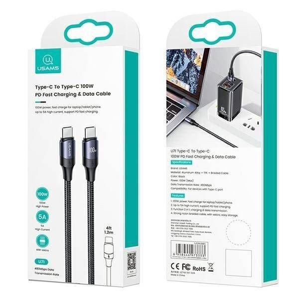 Usams SJ524USB01 Type-C to Type-C 100w PD Fast Charging and Data Cable 1,2m
Black