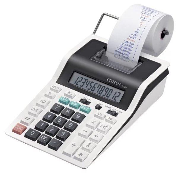Számológép szalagos (57mm) 12 digit, 2 színű nyomtatás, elem+adapter
Citizen CX-32N,