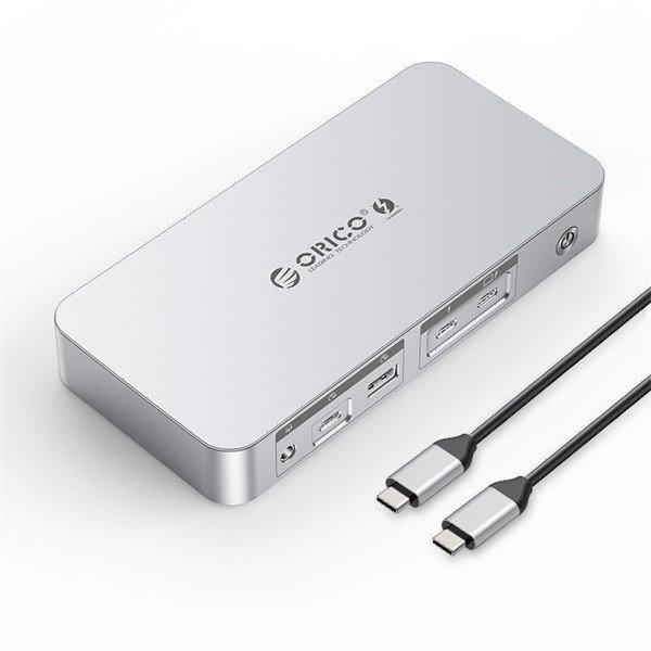 Orico Notebook Dokkoló - TB4-SV (Bemenet: Thunderbolt, Kimenet: HDMI/DP/3,5mm
Jack/RJ45/USB-A+C/PD85W, sötétszürke)