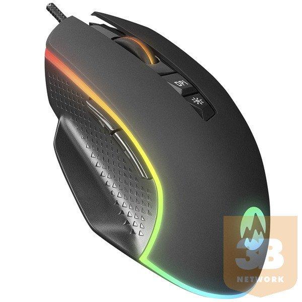 Everest Gamer Egér - RAGE-X2 (6400 DPI, 7gomb, 1,5m harisnyázott kábel,
optikai, fekete, RGB LED)