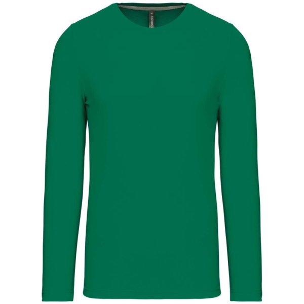 Férfi kereknyakú hosszú ujjú pamut póló, Kariban KA359, Kelly Green-3XL