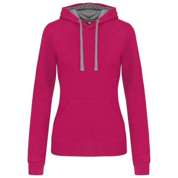 Női pulóver kontrasztos bélésű kapucnival, Kariban KA465, Fuchsia/Fine
Grey-L