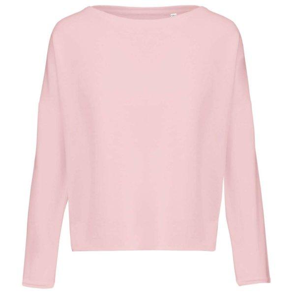 Női laza szabású környakas pulóver, Kariban KA471, Pale Pink-L/XL