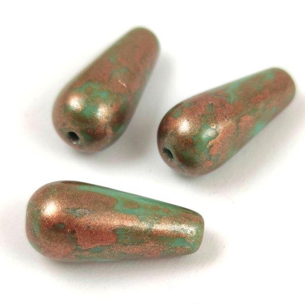 Cseh préselt csepp gyöngy - Turquise Blue Bronz Splash - 20x9mm (hosszában
fúrt)