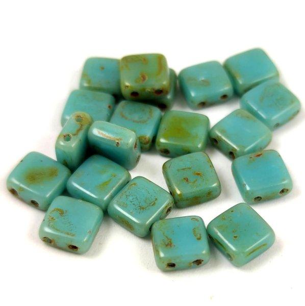 Tile gyöngy - Turquoise Blue Travertine - 6x6mm