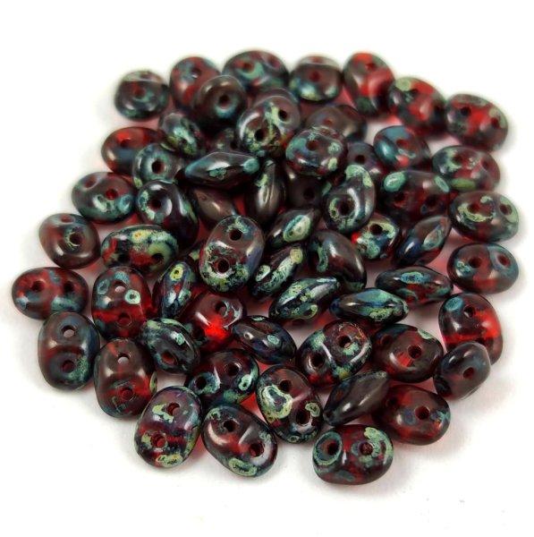 Superduo cseh préselt kétlyukú gyöngy - 2.5x5mm - Red Travertine