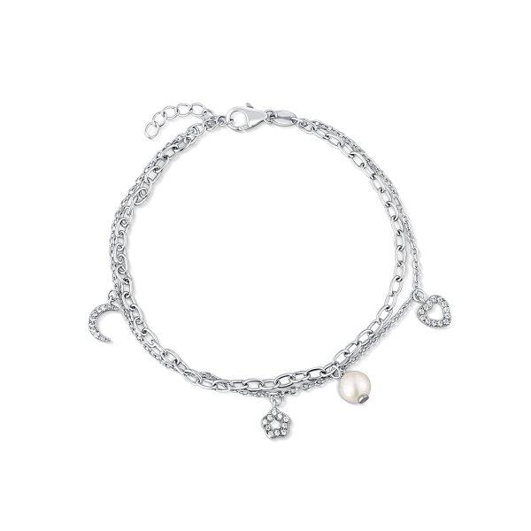 JwL Luxury Pearls Dupla ezüst karkötő medálokkal és
valódi gyöngyökkel JL0802