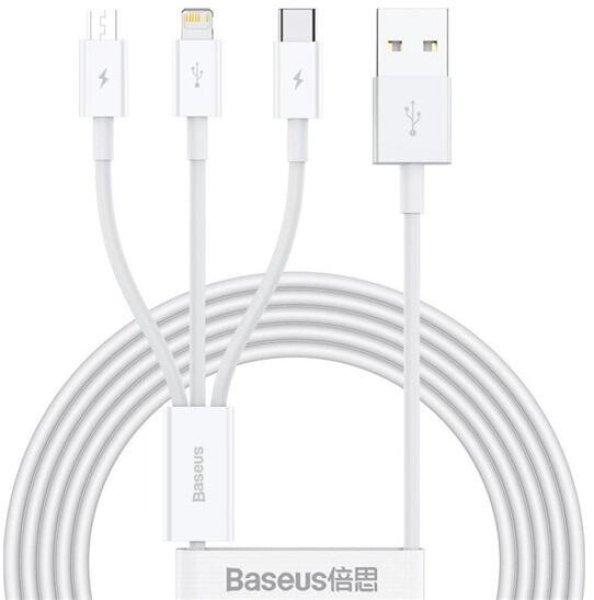 Baseus Superior 3 az 1-ben USB-kábel, USB-mikroUSB / USB-C / Lightning, 3.5A
1,5 m, fehér