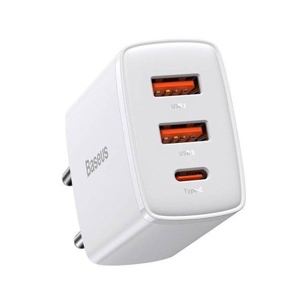 Baseus Compact gyorstöltő 2xUSB-A / USB-C PD 3A 30W, fehér