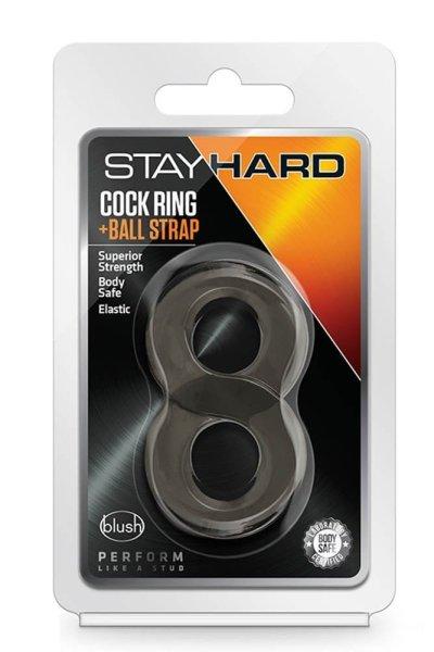  STAY HARD COCK RING AND BALL STRAP BLACK 