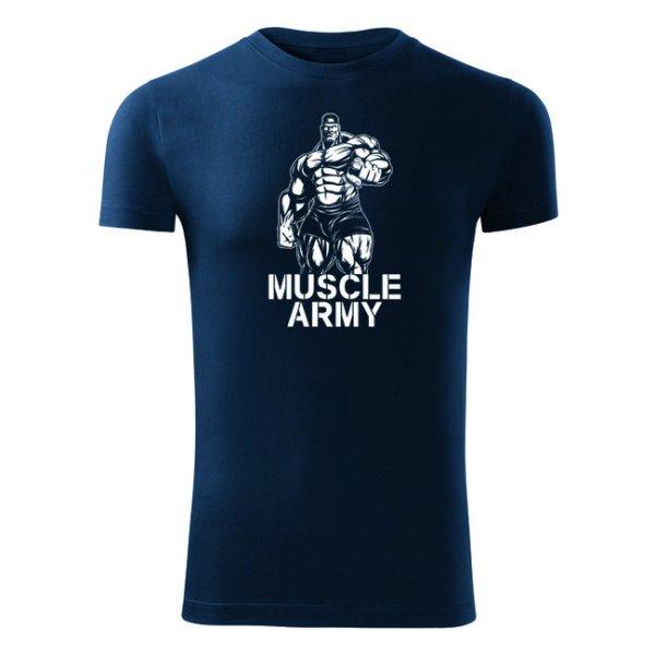 DRAGOWA fitness póló muscle army man, kék 180g/m2