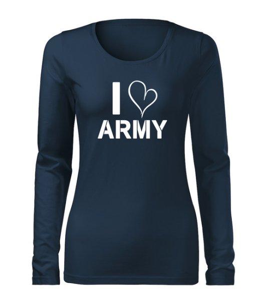 DRAGOWA Slim női hosszú ujjú póló i love army, sötétkék 160g/m2