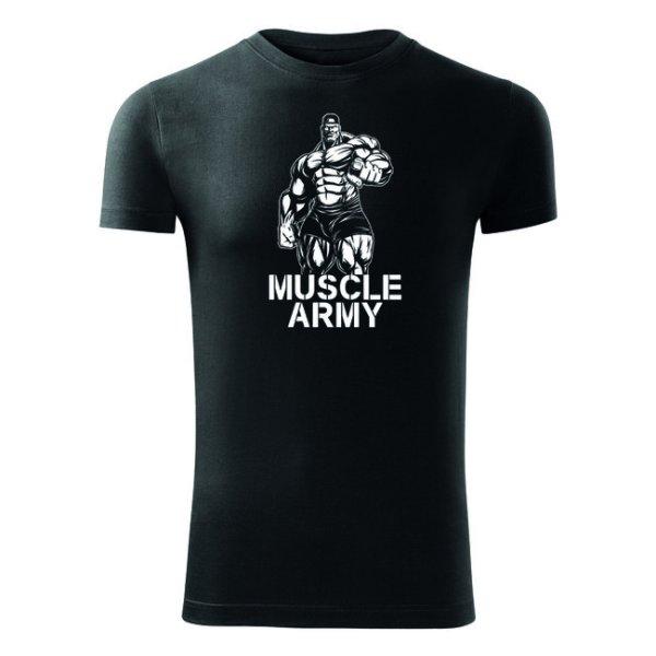 DRAGOWA fitness póló muscle army man, fekete 180g/m2