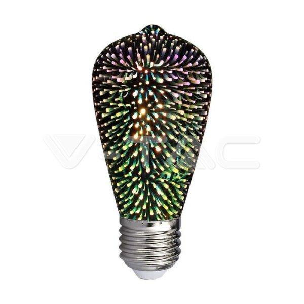 LED izzó 3W Filament E27 ST64 3000K 3D (V-TAC)