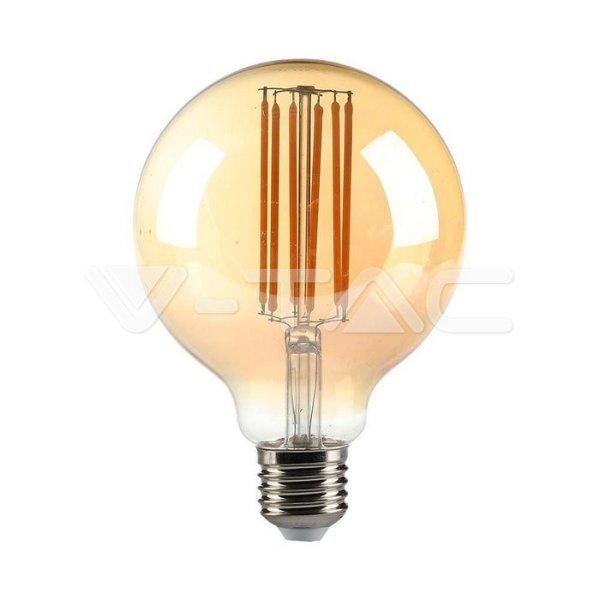 LED izzó 7W Filament E27 G95 borostyán szín 2200K (V-TAC)