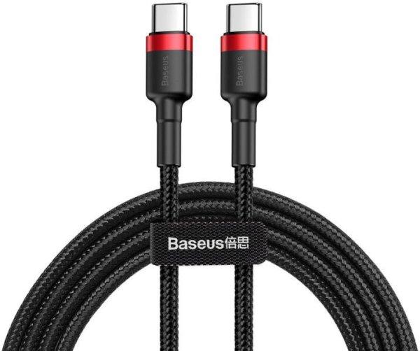 Baseus Cafule USB Type-C/Type-C-típusú PD 2.0 60W 1m töltőkábel,
Fekete-Piros