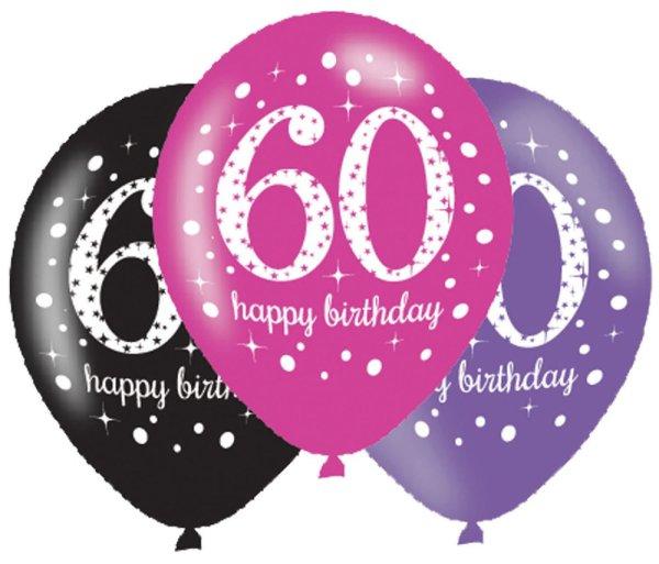 Happy Birthday 60 Pink léggömb, lufi 6 db-os 11 inch (27,5 cm)