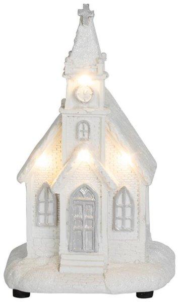 MagicHome karácsonyi dekoráció, Fehér templom, 4 LED meleg fehér, 2x AAA,
belső, 10 x 9 x 17 cm, ter