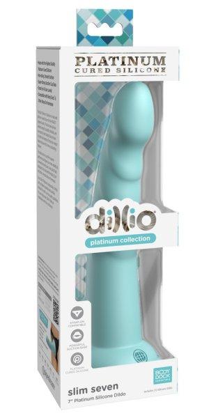 Dillio Slim Seven - tapadókorong stimuláló dildó (20cm) - türkiz