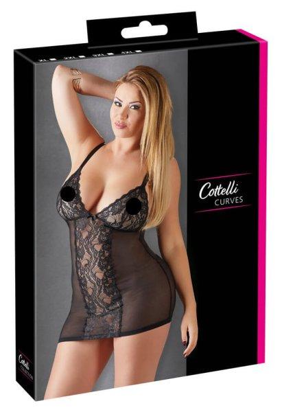 Cottelli Plus Size - csipkés átlátszó hálóing (fekete)