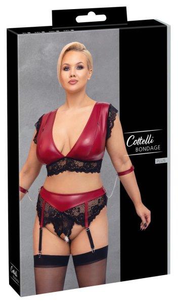 / Cottelli Bondage Plus Size - csipkés melltartó szett (piros-fekete)