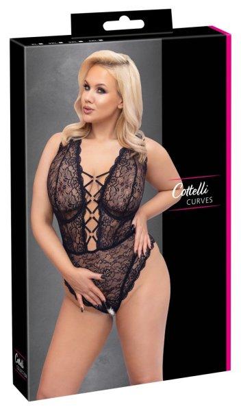Cottelli Curves Plus Size - átlátszó mintás body (fekete)