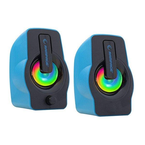 Rampage Hangszóró 2.0 - RMS-G7 Falsetto (6W RMS; hangerőszabályzó; 3,5mm
jack; USB, RGD LED, Kék)