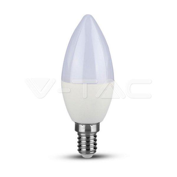 LED izzó SAMSUNG Chip 4.5W E14 A++ műanyag gyertya 6400K (V-TAC)