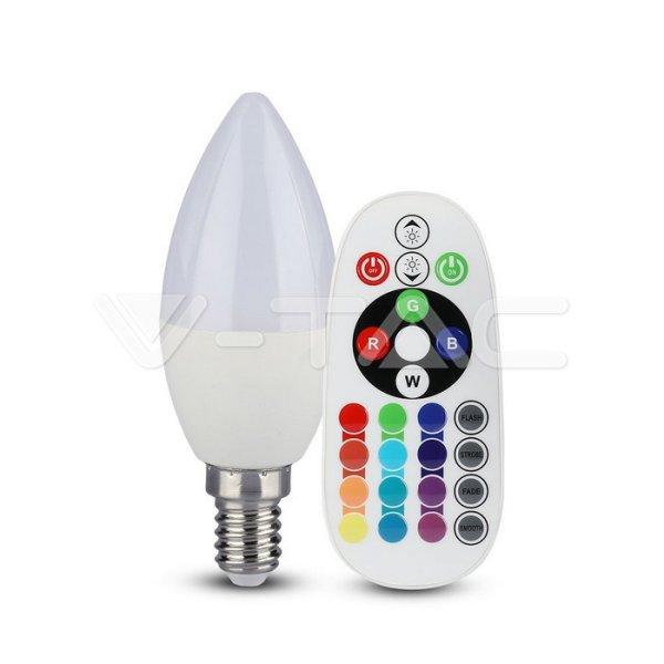 LED izzó 3.5W E14 Gyertya izzó, állítható fényerősség RF vezérlés RGB
+ 4000K (V-TAC)