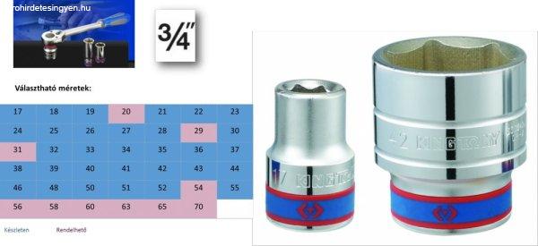 Kézi dugókulcs fej 6 lapú 3/4" rövid 17 mm