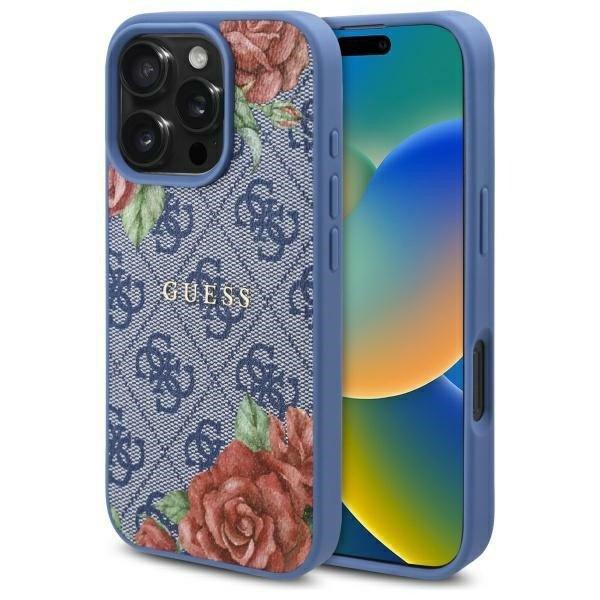 Guess GUHMP16SP4ROPEMCB 4G Flowers Print MagSafe-kompatibilis tok iPhone 16 -
kék