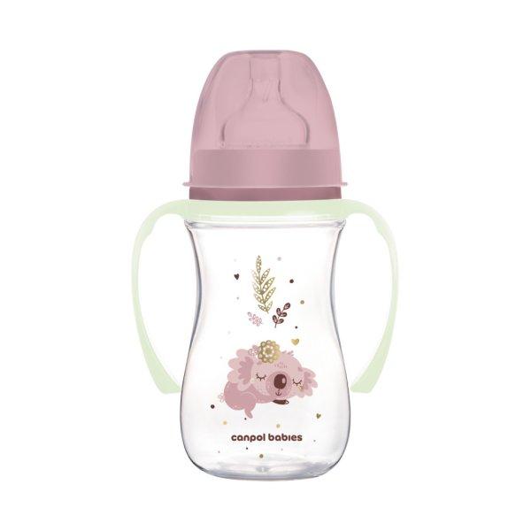 Canpol babies EasyStart anti-kólikás cumisüveg világító fogantyúval 240ml
(3h+) - Sleepy Koala - Rózsaszín