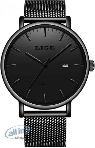 LIGE lg9967A férfi analóg karóra rozsdamentes acél vízálló divatos fekete