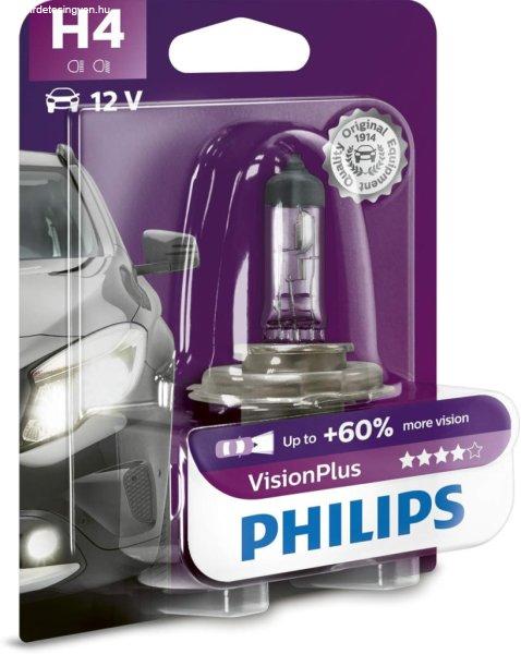 Philips Visionplus H4 fényszóró izzó, 60%-kal fényesebb, 1 db-os
buborékcsomagolás-Csomgolás sérült