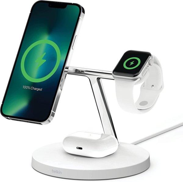 BELKIN Boost Charge Pro 3n1 mágneses töltőállvány, fehér
(WIZ023vfWH)iPhone 16, iPhone 15, 14, 13 és 12, + Apple Watch + AirPods
készülékekhez CSOMAGOLÁSSÉRÜLT