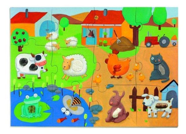 Csodás édes kis tanyám! 12+8db-os óriás puzzle - Tapintős óriás puzzle -
Tactile farm - Djeco