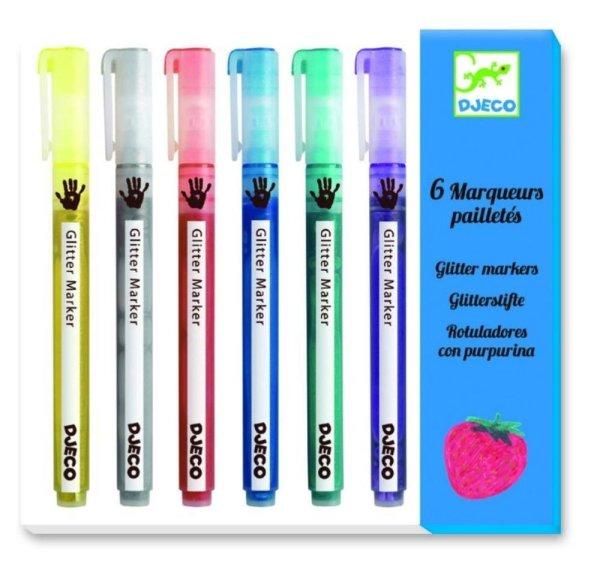 Glitteres csillám filctoll 6 db-os - 6 glitter markers - Djeco