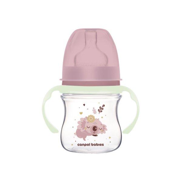 Canpol babies EasyStart anti-kólikás cumisüveg világító fogantyúval 120ml
(0h+) - Sleepy Koala - Rózsaszín