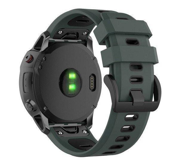 Pótszíj (egyedi méret, 26mm, szilikon, fekete csat, QuickFit csatlakozás)
SÖTÉTZÖLD/FEKETE Garmin Fenix 5X, Garmin Fenix 6X, Garmin Fenix 6X Pro,
Garmin Fenix 6X Pro Sapphire, Garmin Fenix 6X Pro Solar, Garmin Fenix 7X, Garmin
Fenix 7X Pro Solar, Gar