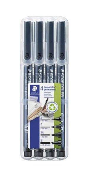 Alkoholos marker készlet, OHP, STAEDTLER "Lumocolor® 31", 4
különböző vonalvastagság, fekete