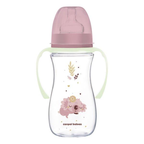 Canpol babies EasyStart anti-kólikás cumisüveg világító fogantyúval 300ml
(12h+) - Sleepy Koala - Rózsaszín