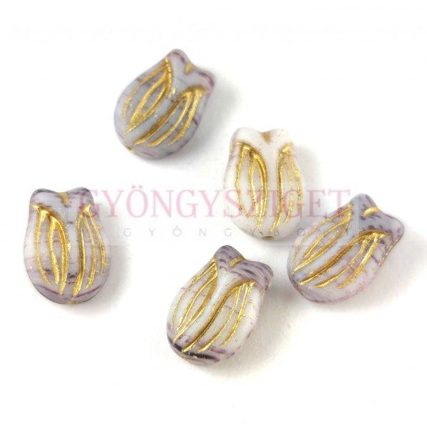 Cseh üveg gyöngy - hosszában fúrt tulipán alakú - Gray Matt Gold- 16x11mm
