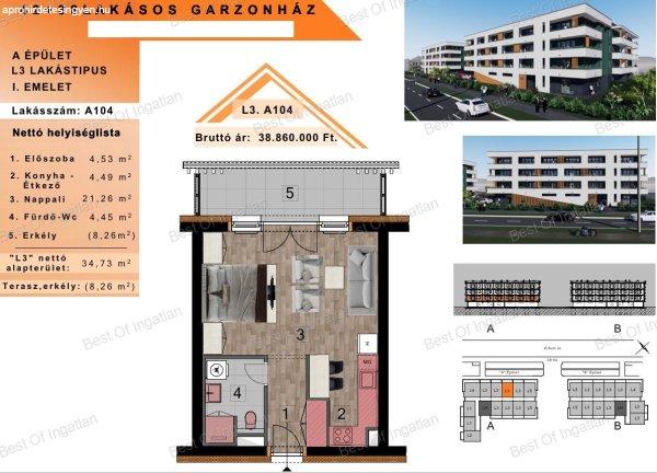 Győr-Szabadhegyen új építésű, 4 szintes társasházban, különböző
méretű lakások, tárolóval, zárt udvari gépkocsibeállóval eladók!