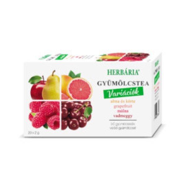 Herbária gyümölcstea mix 1 alma-körte, grapefruit, málna, vadmeggy
variáció 20x2 g 40 g