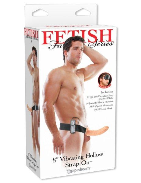  8" Vibrating Hollow Strap-On  Light/Black 