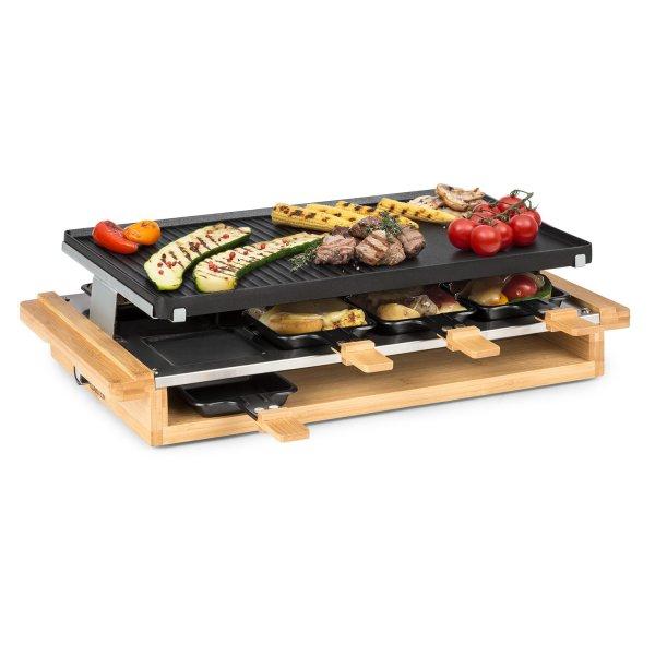 Klarstein Tournedo, raclette grill, 1200 W, öntött alumínium, 8 személyre,
fa dekor